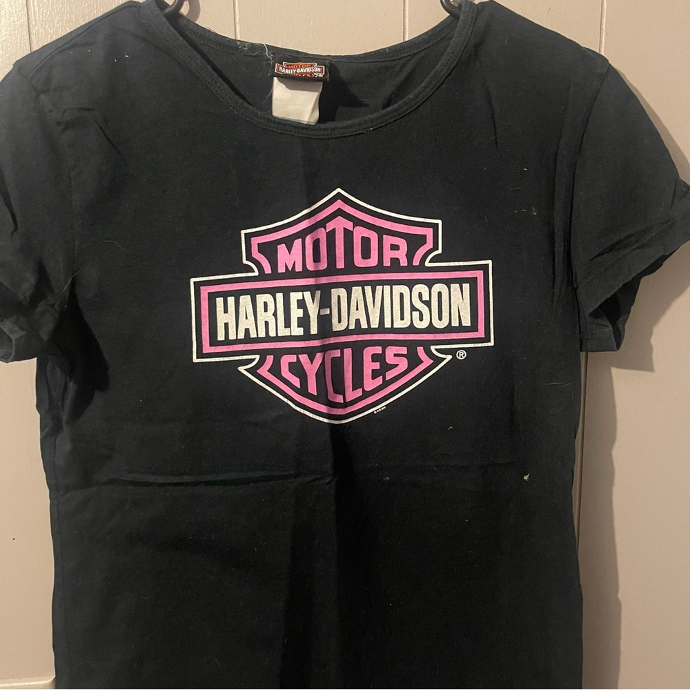 Harley Davidson World Famous Bar & Shield Cuffed Sleeve Graphic Tee